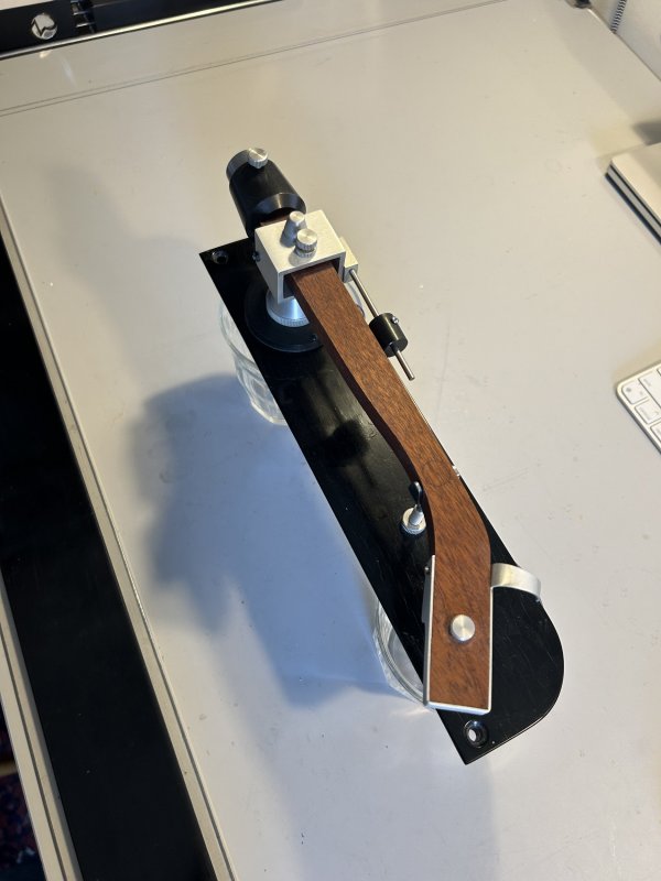 Beautifully restored Grado Lab Series wood tonearm with Shure M7D on original TD-124 arm board