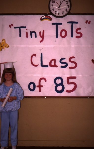 Debby Wilson graduating from Tiny Tots preschool 1985 Wilson Audio Historical Photos from Slides.jpg