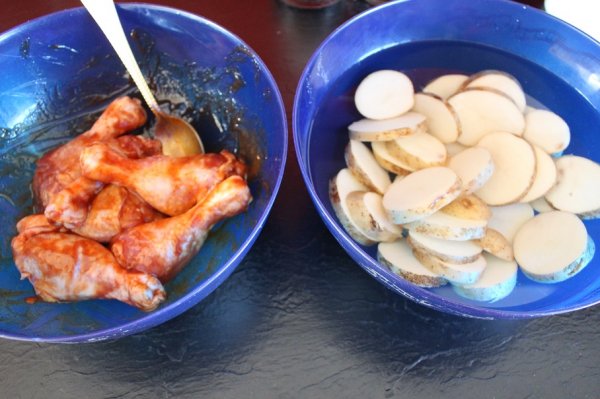 BBQ Chicken Drumsticks and Chips.JPG